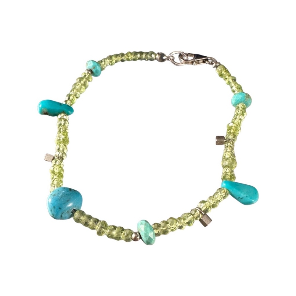 Peridot & Turquoise Gemstone Bracelet 7.5”